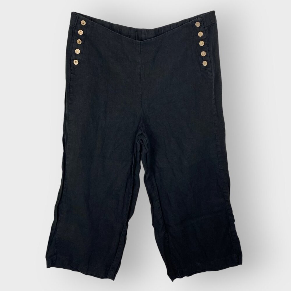 J. Jill Love Linen Sailor Capri Pants | XL | Black Linen | Wide Leg | Coastal